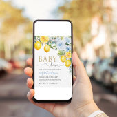 レモンベビーシャワーブルー金ゴールドレモンシャワー 招待状