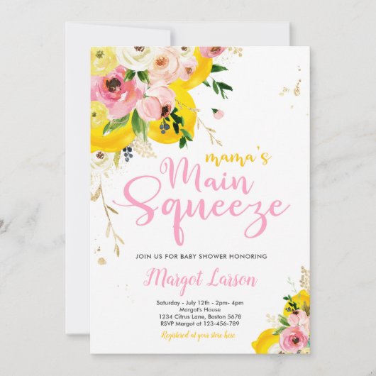 レモンベビーシャワーママのメイン絞りベビーシャワー 招待状 (正面)