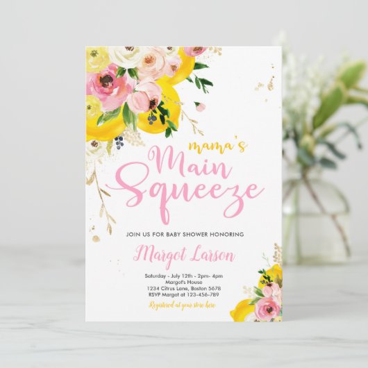 レモンベビーシャワーママのメイン絞りベビーシャワー 招待状 (スタンド正面)