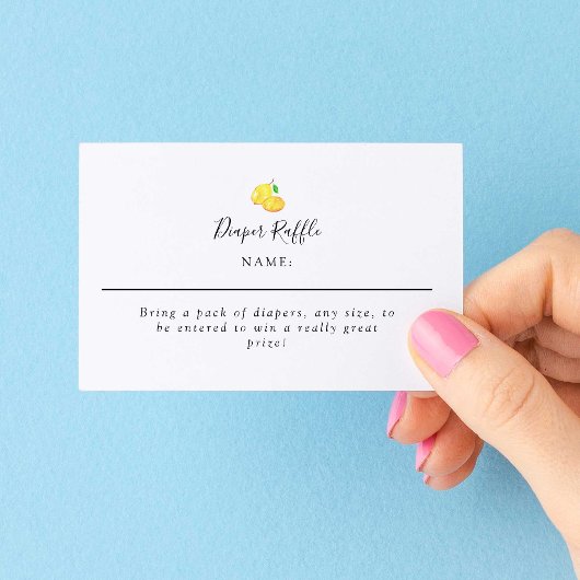 レモンベビーシャワーミニマルエレガントナリストおむつラッフル エンクロージャーカード