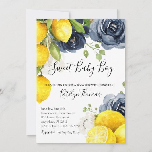 レモンベビーシャワー招待状用男の赤ちゃん 招待状 (正面)