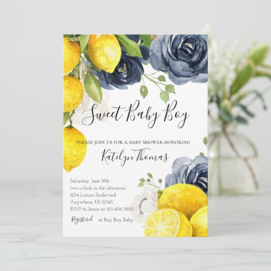 レモンベビーシャワー招待状用男の赤ちゃん 招待状 (スタンド正面)