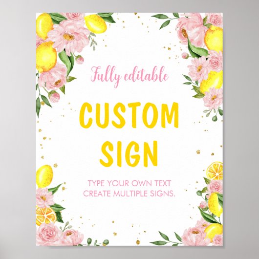 レモンベビーシャワー誕生日パーティーテーブルサイン ポスター (正面)