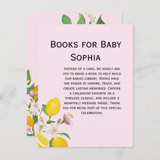 レモンベビーシャワー、チャオベビー、イタリアンテーマ エンクロージャーカード (正面/裏面)