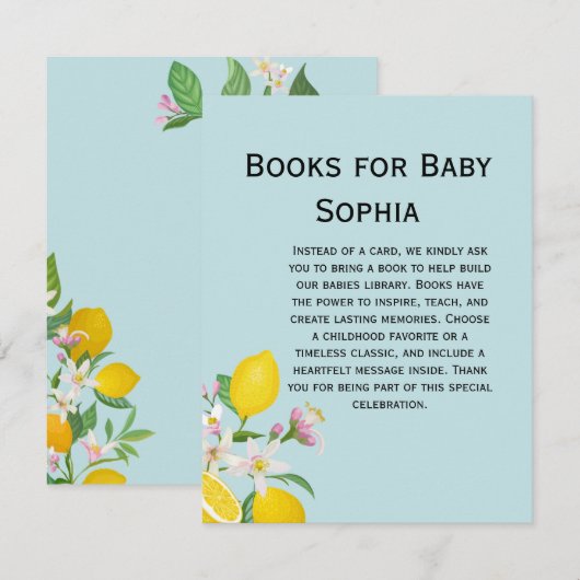 レモンベビーシャワー、チャオベビー、イタリアンテーマ エンクロージャーカード (正面/裏面)