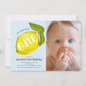 レモンベビーブルー写真1st誕生日招待状 招待状 (正面)