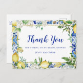 レモンホワイトフローラブルーモザイクタイルありがとう ポストカード (正面/裏面)