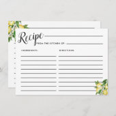 レモンホワイトフローラルブライダルレシピカード エンクロージャーカード (正面/裏面)