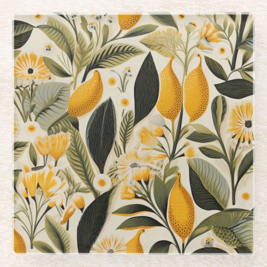 レモンボタニカルグローブ ガラスコースター (正面)