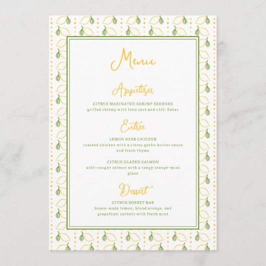 レモンボタニカルシトラスサマー庭園の結婚式 メニュー (正面)