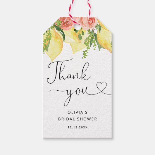 レモンボタニカルブライダルシャワーサンキューメッセージカード ギフトタグ (正面)