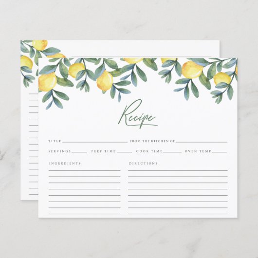 レモンボタニカルブライダルシャワーレシピカード (正面/裏面)