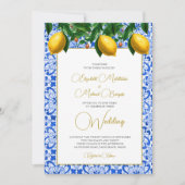 レモンボタニカルブルーイタリアンタイル結婚ズ 招待状 (正面)
