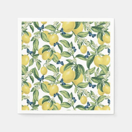 レモンボタニカルブルーチョウ スタンダードカクテルナプキン (正面)
