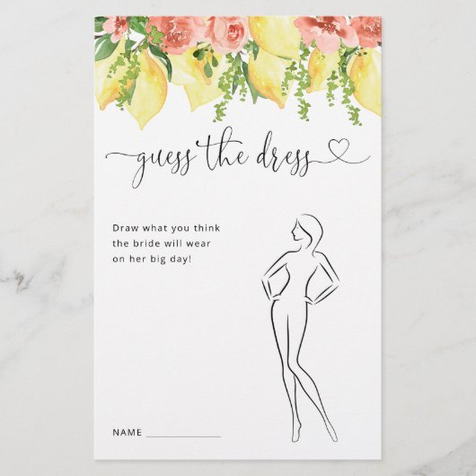 レモンボタニカル推測ザドレスブライダルシャワーゲーム (正面)