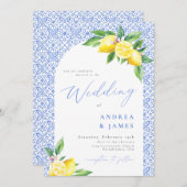 レモンポジタイタリアンーノブルー結婚タイル 招待状 (正面/裏面)