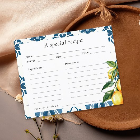 レモンポジターノイタリアンブライダルシャワーレシピカード