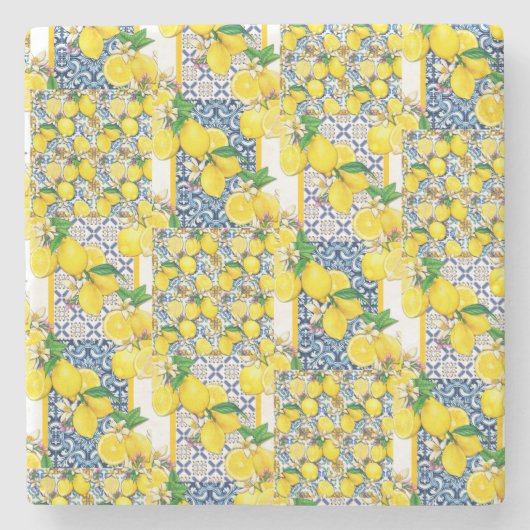 レモンポルトガル語アズレジョ地中海のサントリーニ ストーンコースター (正面)