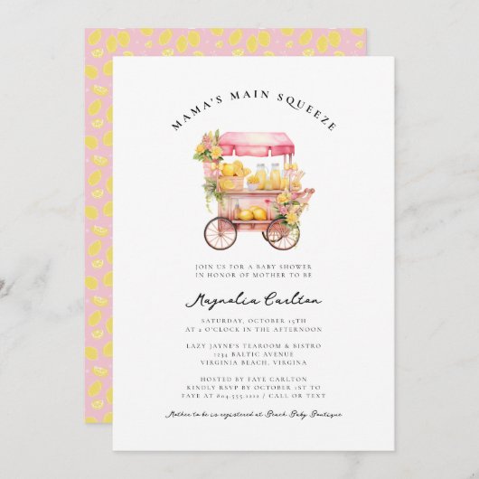 レモンママズメインスクイーズ赤ちゃんシャワー招待状 招待状 (正面/裏面)