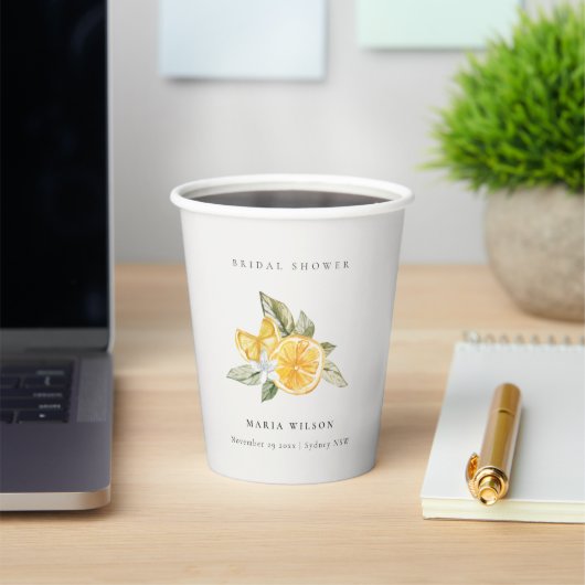 レモンミニマルボタニカルリービボホブライダルシャワー 紙コップ (インサイチュ)