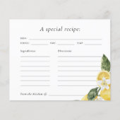 レモンメインスクイーズブライダルシャワーレシピカード (正面)