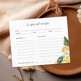 レモンメインスクイーズブライダルシャワーレシピカード