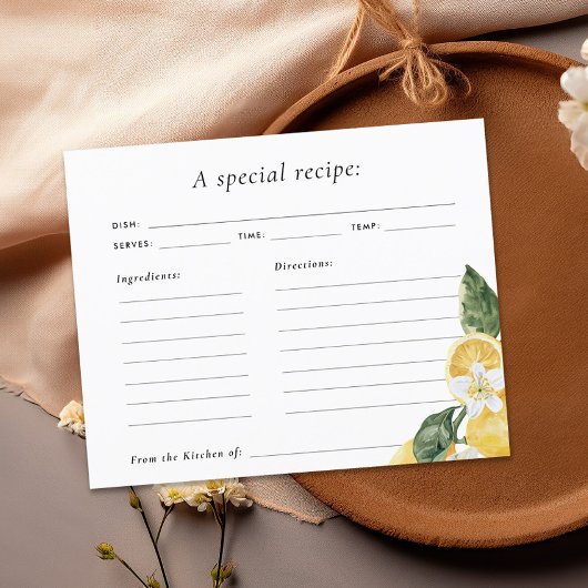 レモンメインスクイーズブライダルシャワーレシピカード