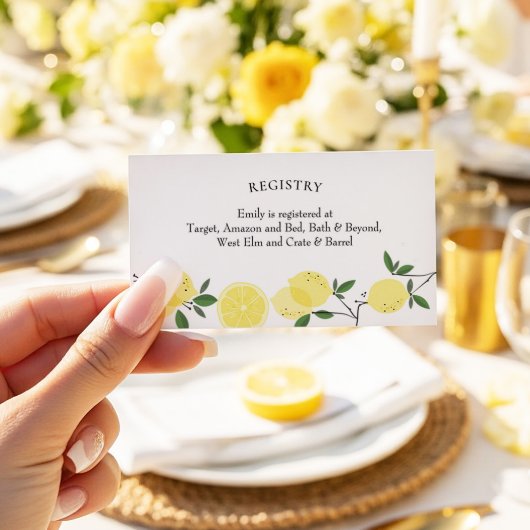 レモンメインスクイーズブライダルシャワーレジストリカード 名刺
