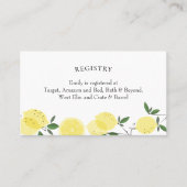 レモンメインスクイーズブライダルシャワーレジストリカード 名刺 (正面)