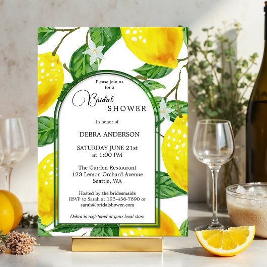 レモンメインスクイーズ水カラーブライダルシャワー 招待状