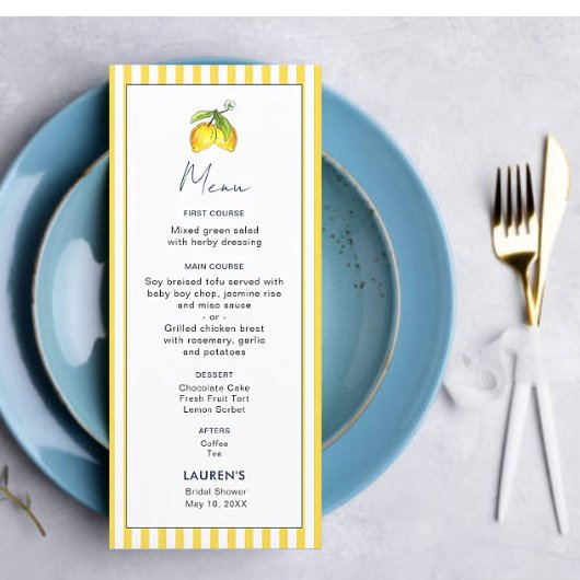 レモンメインモダンスクイーズブライダルシャワーメニュー メニュー