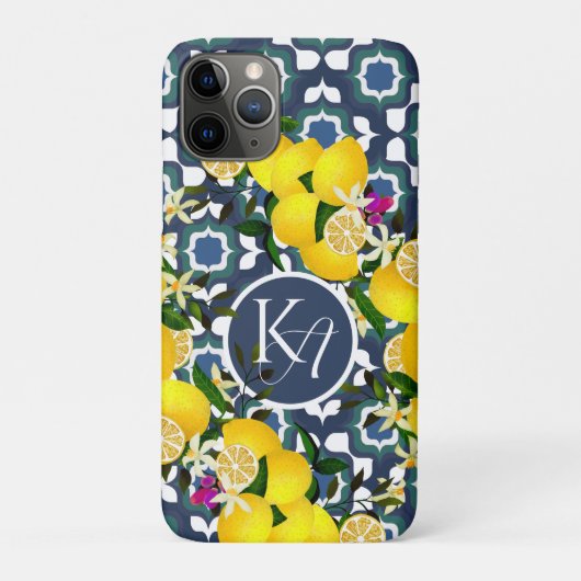 レモンメディテラニアンタイル ネイビーブルー 白 Case-Mate iPhoneケース (裏)