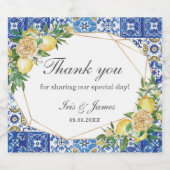 レモンメディテラネアンブルーモザイク結婚タイル スパークリングワインラベル (シングルラベル)