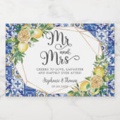 レモンメディテラネアンブルーモザイク結婚タイル スパークリングワインラベル (シングルラベル)