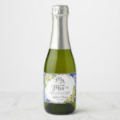 レモンメディテラネアンブルーモザイク結婚タイル スパークリングワインラベル (正面)