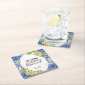 レモンメディテラネアンモザイク結婚タイルのリハーサル スクエアペーパーコースター (インサイチュ)