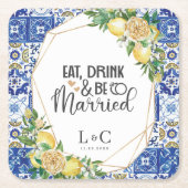 レモンメディテラネアンモザイク結婚タイルのリハーサル スクエアペーパーコースター (正面)