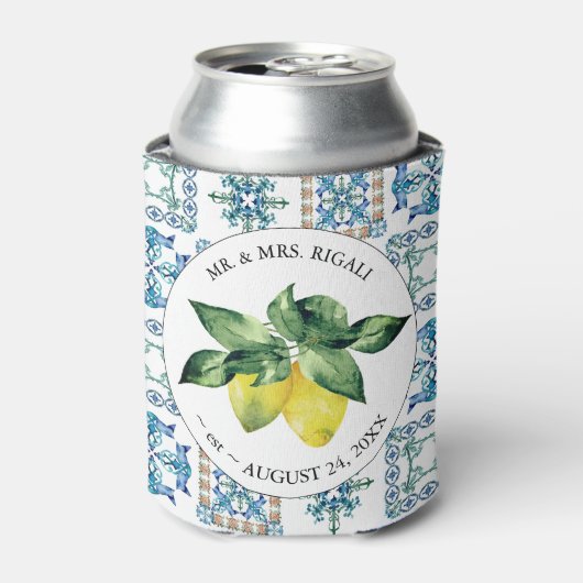レモンメディテラパターンカスタムウェディングクーラーボックス 缶クーラー (缶正面)