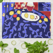 レモンモダンとワインを使ったアート・スティルライフ キッチンタオル (折り畳み)