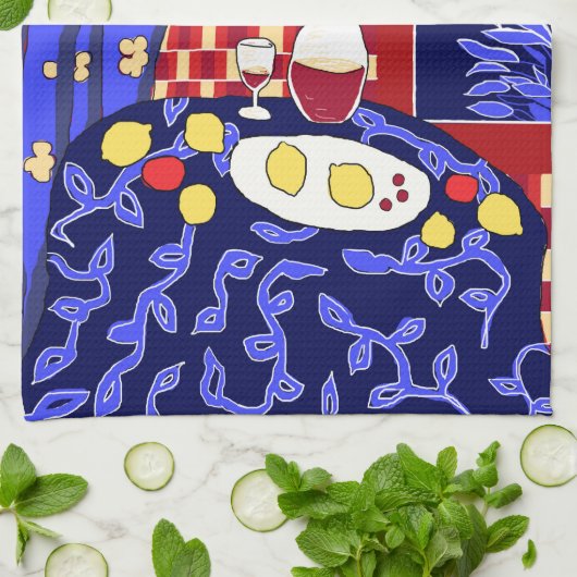 レモンモダンとワインを使ったアート・スティルライフ キッチンタオル (折り畳み)