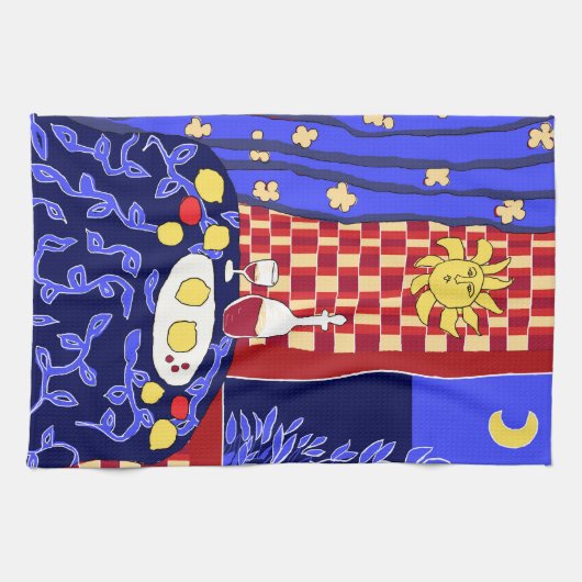 レモンモダンとワインを使ったアート・スティルライフ キッチンタオル (横)
