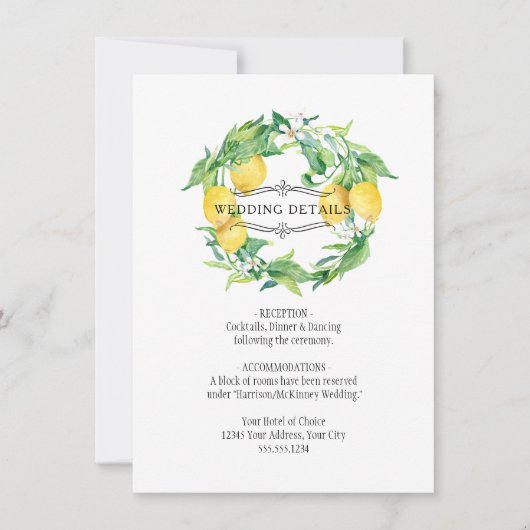 レモンモダンフローラカンキツの葉結婚の詳細 招待状 (正面)