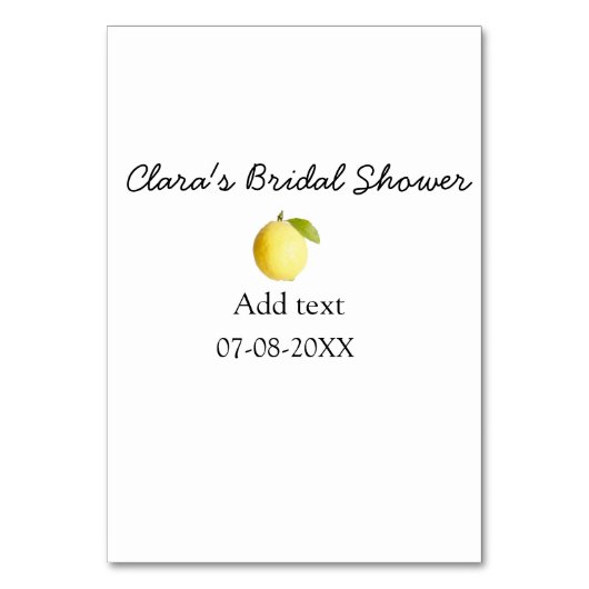 レモンモダンブライダルシャワーシンプルラスミニマルトB テーブルナンバー (正面)