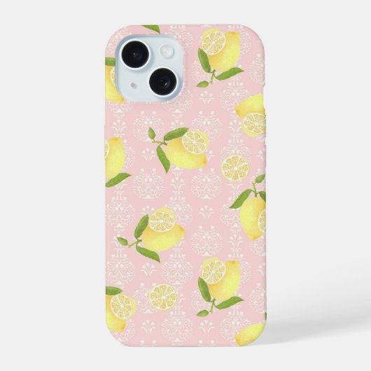 レモンモチーフのピンク iPhone 15ケース (裏面)