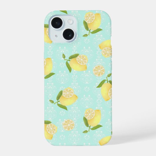 レモンモチーフ ブルー iPhone 15ケース (裏面)