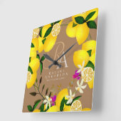 レモンモノグラムブラウン スクエア壁時計 (傾斜)