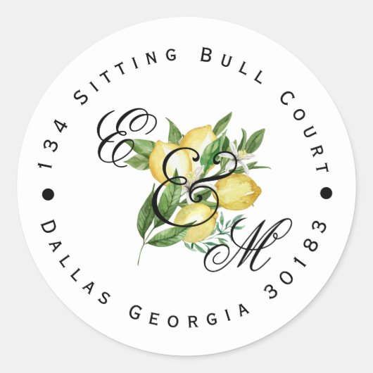 レモンモノグラム差出人住所クラシックラウンド ラウンドシール (正面)