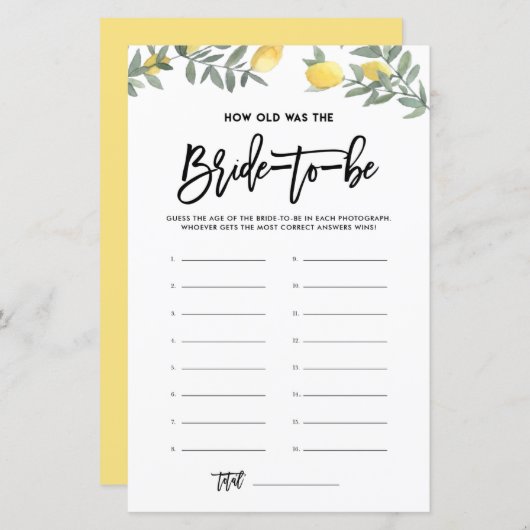 レモンヨールドザブライドブライダルシャワーゲーム (正面/裏面)