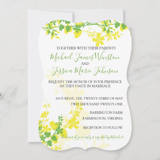 レモンライムつる植物結婚式招待状 招待状 (正面)