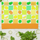 レモンライムとオレンジ柄オレンジ縁ど色 キッチンタオル (折り畳み)